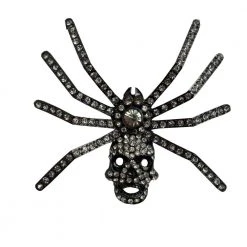 Kreepsville Dia Spider Skull Brooch Clear