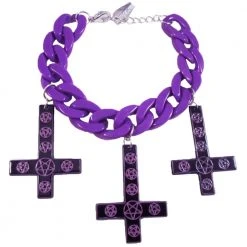Kreepsville Jewelry Inverted Cross Pentagram Bracelet Purple