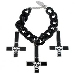 Kreepsville Inverted Cross Skull Bracelet Black Jewelry