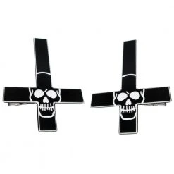 Kreepsville Accessories Inverted Cross Skull Hairslides Black