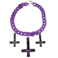 Kreepsville Inverted Cross Skull Necklace Purple