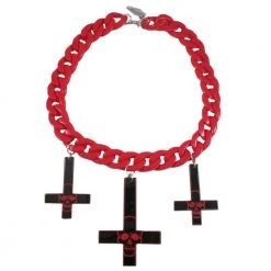 Kreepsville Inverted Cross Skull Necklace Red