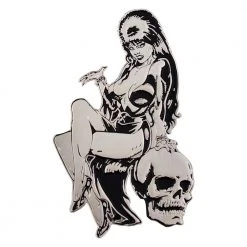 Elvira Silver Comic Skull Enamel Pin