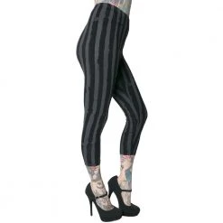 Kreepsville Stripe Grey Distressed Capri Leggings