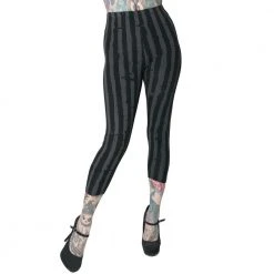 Kreepsville Stripe Grey Distressed Capri Leggings