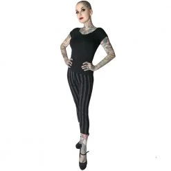 Kreepsville Stripe Grey Distressed Capri Leggings