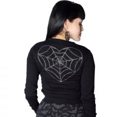 Kreepsville Women's Spiderweb Heart Diamond Cardigan