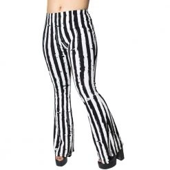 Kreepsville Women's Distressed Stripe White Flare Leggings