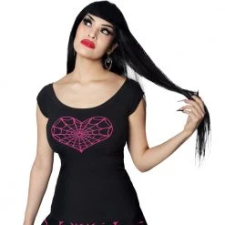 Kreepsville Spiderweb Heart Shoulder Top Pink
