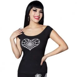 Kreepsville Spiderweb Heart Shoulder Top White