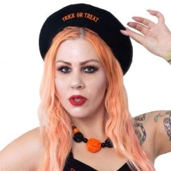 Kreepsville Accessories Trick Or Treat Pumpkin Black Beret