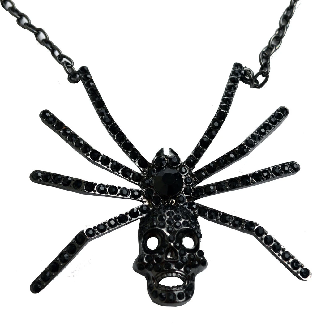 Kreepsville Jewelry Dia Spider Skull Necklace Black 3 Kreepsville Jewelry Dia Spider Skull Necklace Black