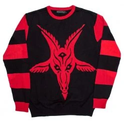 Kreepsville 666 Goathead Baphomet Red Striped Sweater Men's