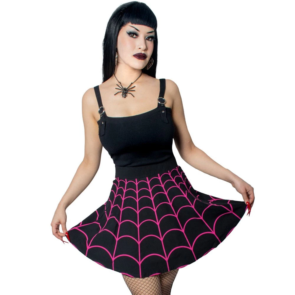 Kreepsville 666 Store 18 Kreepsville Spiderweb Pink Skater Skirt Women's